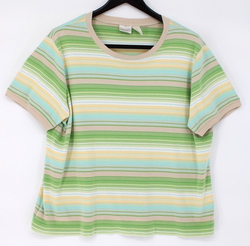 Erika Top Damen 2X Grün Streifen Kurzarm Rundhals T-Shirt Freizeit
