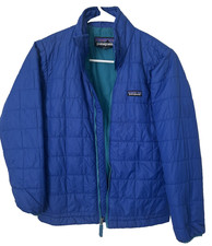 Patagonia Puffer Jacket Boys SZ Medium 10 Blue Full Zip  Pockets Winter Coat