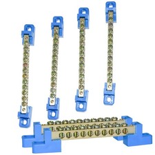 10-Position Terminal Bus Bars 6-Pack Brass Screw Blocks for 12V-110V Blue