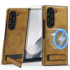 For Samsung Galaxy Z Fold 7/6/5/4/3 Mag Safe Case PU Leather Kickstand Cover