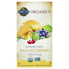 Organics, Vegan D3 Chewable, Raspberry-Lemon, 30 Vegan Chewable Tablets