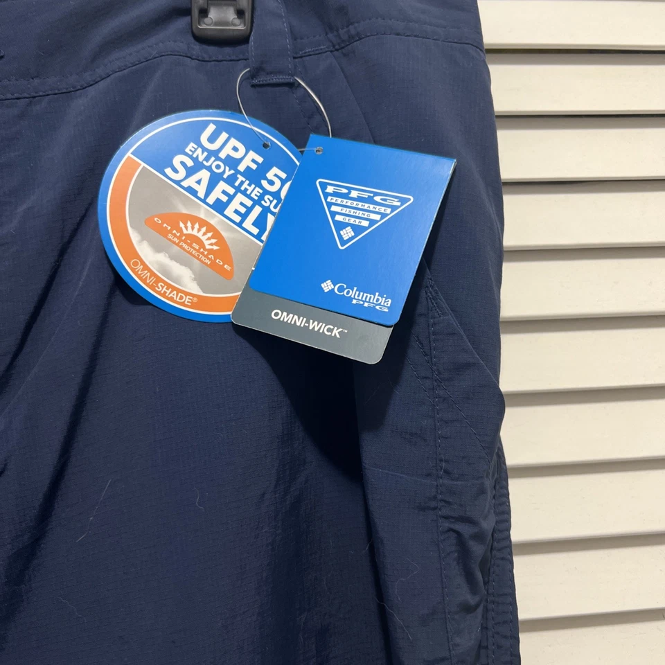 New Men’s Columbia PFG Pants Navy Blue 42x32 Omni-Shade Omni-Wick UPF 50 Cargo - Image 2 of 4