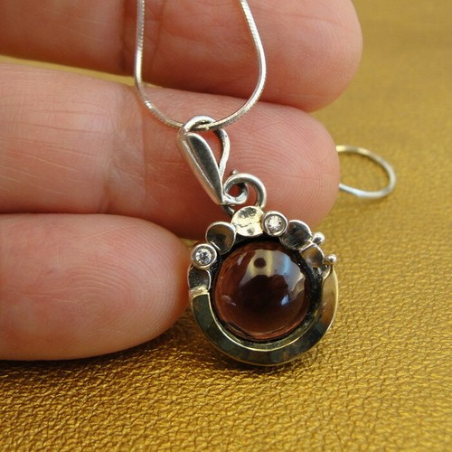 Garnet Earrings Pendant Set Yellow Gold 925 Silver Handmade Hadar Designers (MS) - Picture 8 of 12