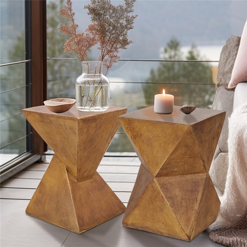 Rustic Outdoor Concrete Side Table Abstract Hourglass Coffee Tables Chair Stand - Picture 7 of 16