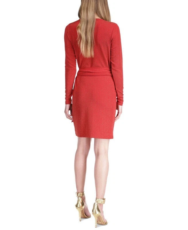 Abito Michael Kors Donna T Shirt Metallic Finto Wrap TAGLIA XL