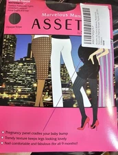 ASSETS by SPANX Maternity Terrific Tights Size 3 Black Opaque Stripe Support NEW