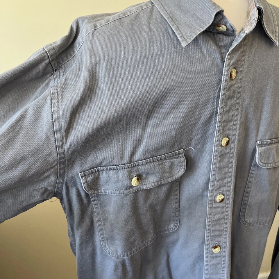Scandia Woods Denim Plaid Lined Long Sleeve Button Up Gray Large - Image 2 of 4
