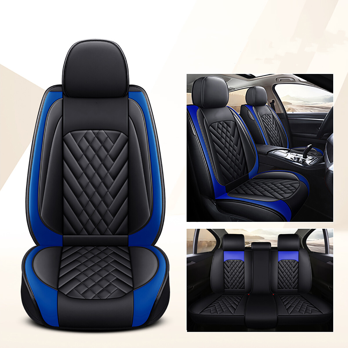 Deluxe Blue PU Leather Full Set Seat Covers For Vauxhall Corsa Astra