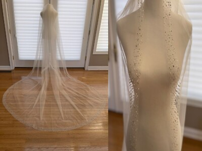 Bridal veil cathedral veil with rhinestones Edge