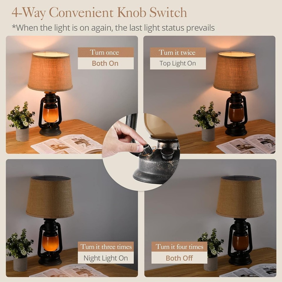 Rustic Lantern Table Lamps for Living Room Set of 2, 20" Farmhouse