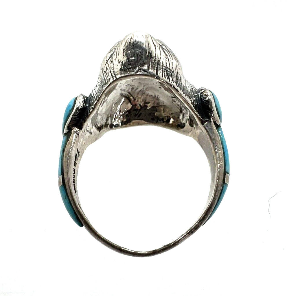 Solid Sterling Silver 925 Turquoise Dog Face Ring… - image 7