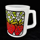 Vintage FEDERAL Milk Glass Mug Cup STRAWBERRY Country Kitchen Strawberries
