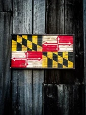 Handcrafted Rustic Wood Flag Maryland flag with Rustic Black Frame