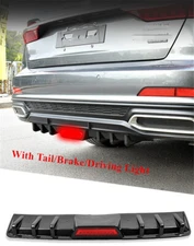 Universal Rear Bumper Spoiler Diffuser Canard Trim w/ LED Tail Brake Stop Light