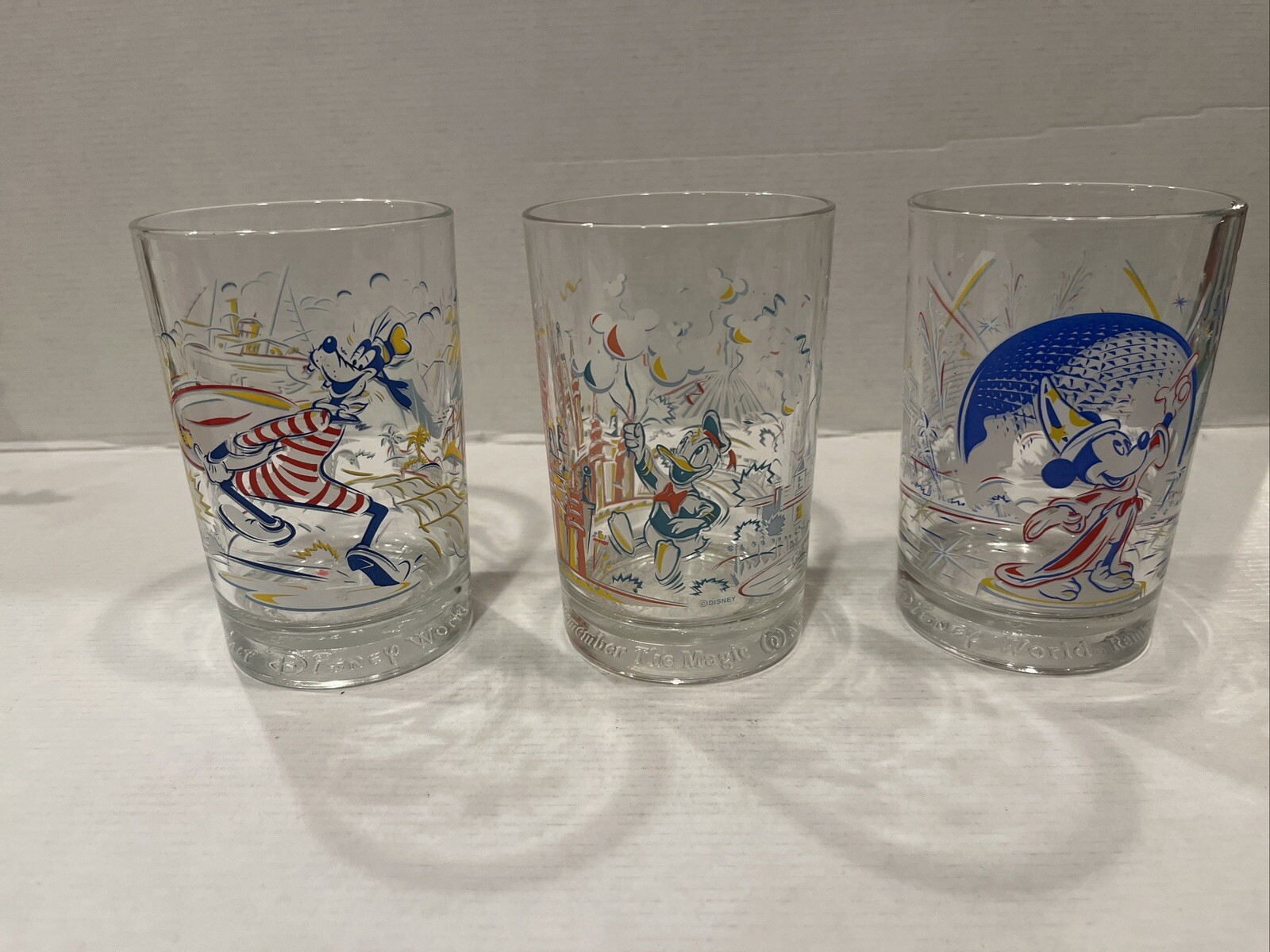 Disney Collector High Ball Glasses- Set Of 3- Mickey, Goofy & Donald Duck