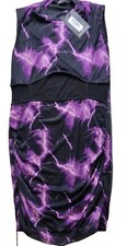 PrettyLittleThing Women's Purple & Black Satin Dress Short Midi Dress US 12 New 