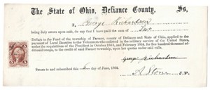 Civil War 1864 $2 Bounty Fund Town of Farmer, Ohio W/Tax Stamp