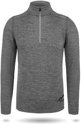 Herren Merino Pullover Langarm-Shirt mit 1/4 Reißverschluss - 100% Merinowolle