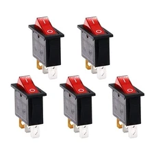 5 Pcs Rocker Switch 3 Pins 2 Positions 20A/125V 15A/250V SPST Red LED Light