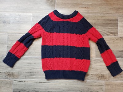 Gap Kids Boys Toddler Boys Cable Knit Sweater Striped Navy Blue Red  Nautical