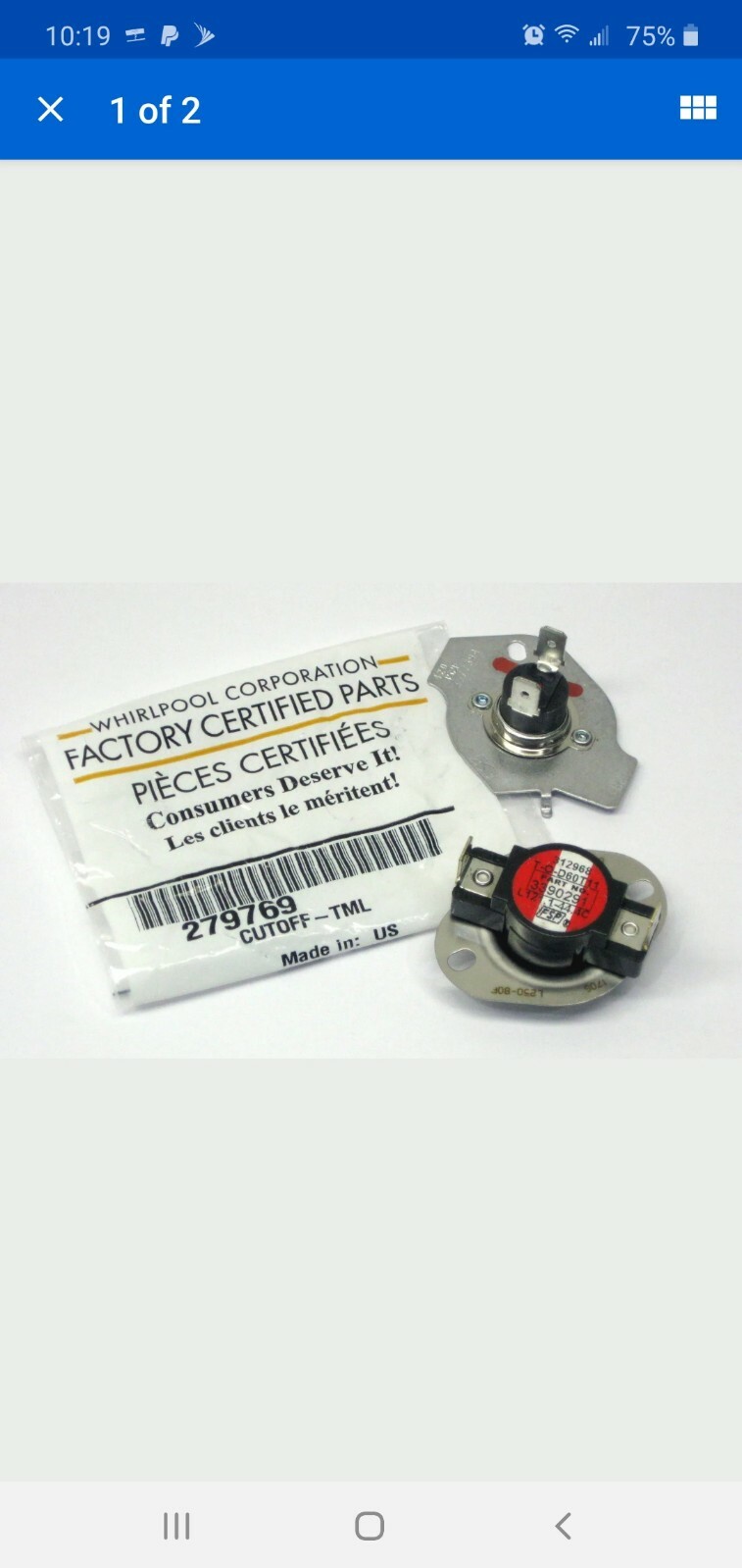 279769, 279548, 2796769, 279769VP Whirlpool OEM Dryer Thermal Cut-Off ...