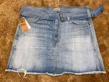 Polo Ralph Lauren Womens Distressed Belted Blue Denim Short Skirt