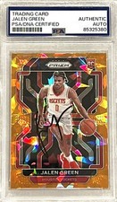 2021-22 Prizm JALEN GREEN Orange Ice Signed  Auto #306 PSA Rookie Card RC