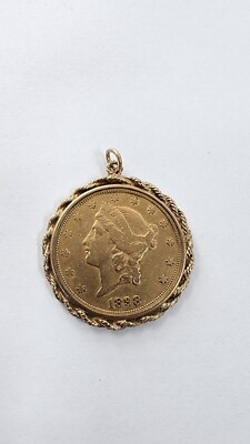 1898-S U.S. $20 Liberty Head Gold Double Eagle Coin in 14k Rope Bezel Pendant