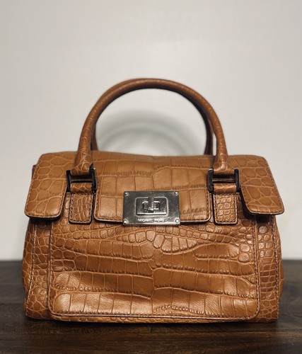 Michael Kors Sloan Crocodile Embossed Leather Brown 2Way Satchel Crossbody Bag - Picture 3 of 24