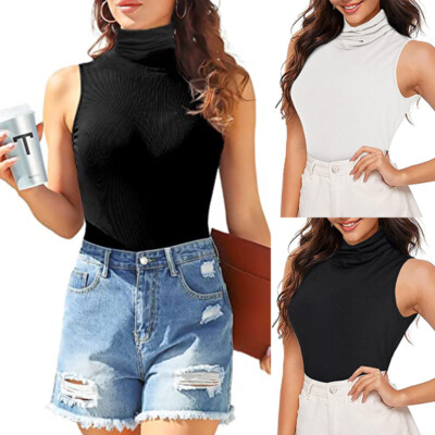 トップス SWITCHBLADE SLEEVELESS HIGH NECK Women Sleeveless Turtleneck Tops Fitted Tank Stretch Soft