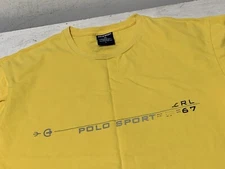 VTG Polo Ralph Lauren Sport RL 67 Yellow Graphic T Shirt Made U.S.A. Large