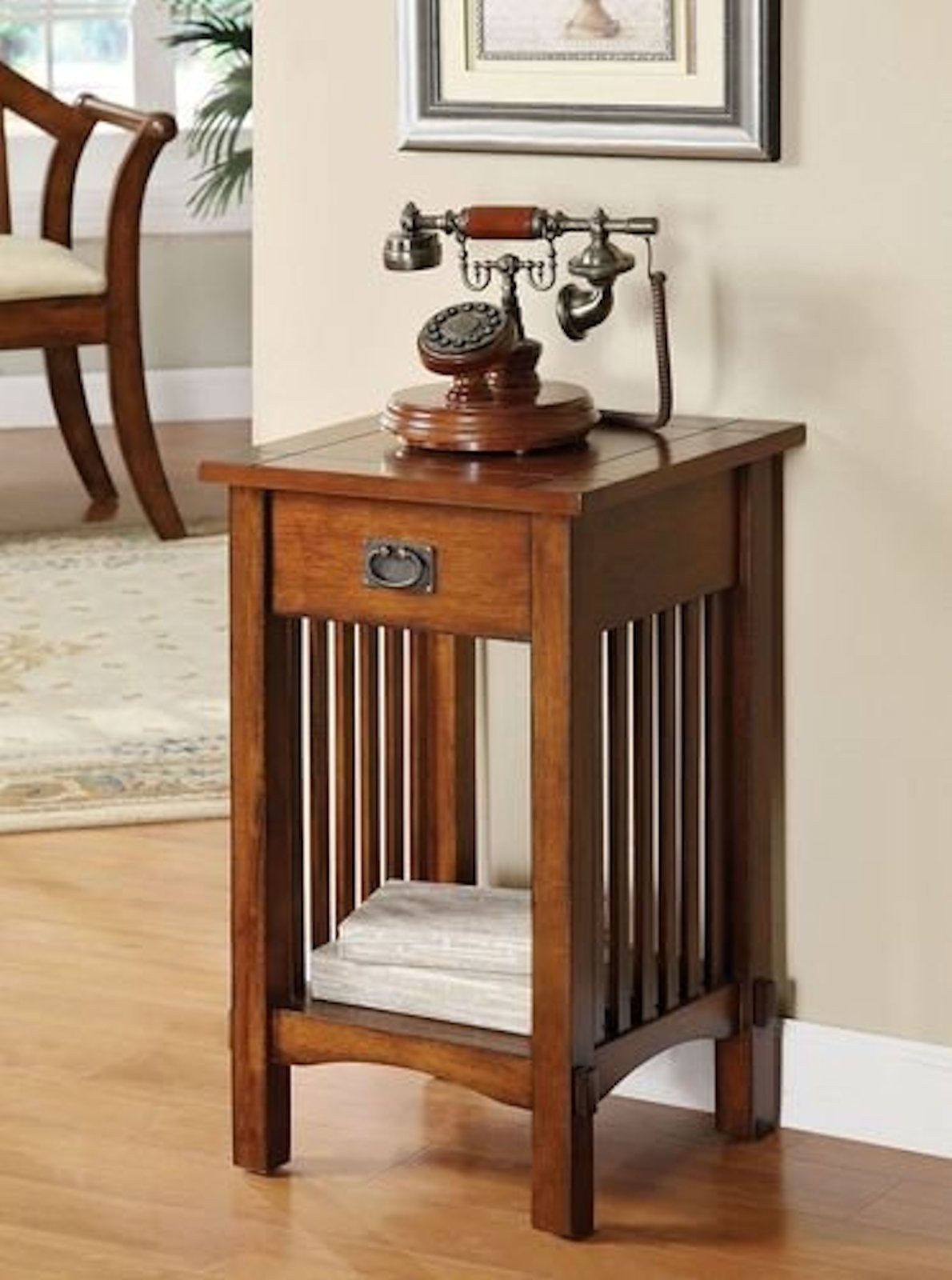 Mission Style Stand End Table Nightstand with Drawer Oak , White & Black