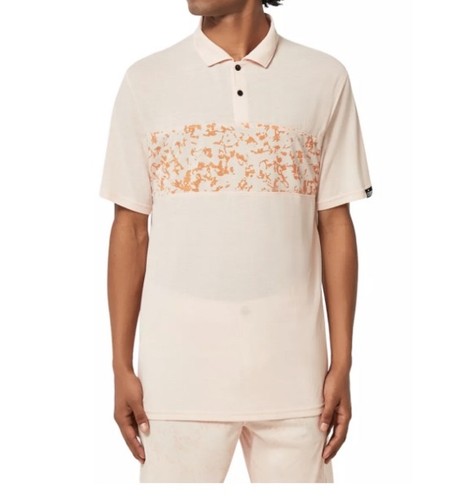 Oakley Polo Shirt Men Medium Pastel Orange Sand Print Hydrolix Golf Performance