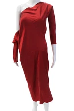Kes Womens Silk Pleated Long Sleeve Cold Shoulder Maxi Dress Red Size S