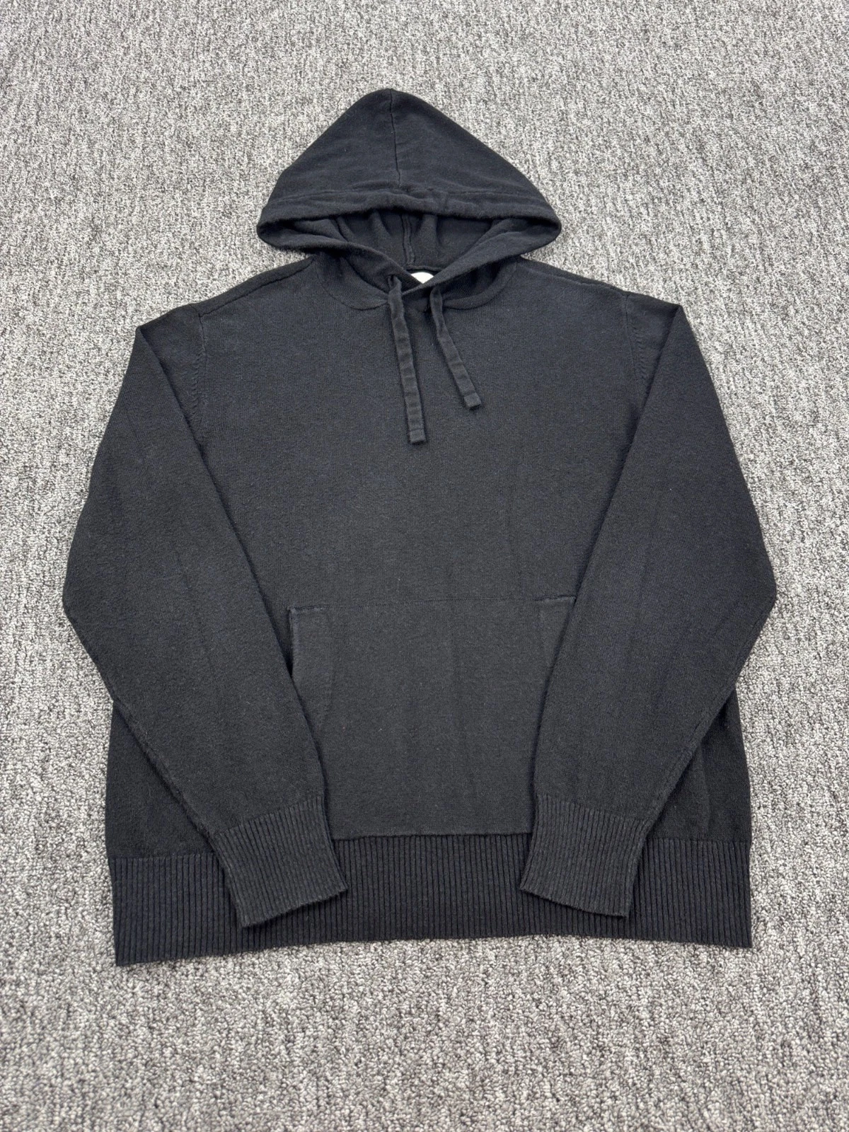 American Eagle Hoodie Men Large Black Waffle Knit Thermal Pullover Sweatshirt