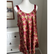 Vintage Pinx Floral Satin Chemise Nightgown Pink Red Made in USA Womens L