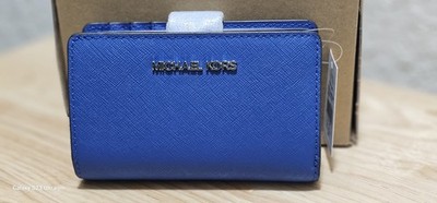 MICHAEL KORS Jet Set Blue Saffiano Leather Zip Wallet Logo NWT Luxe Gift Ready 
