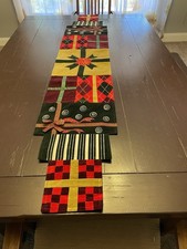 Patchwork Holiday Table Runner 13" X 70" Velour ribbon Christmas Decor