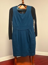 Insun Blue & Black Wool Long Sleeve Dress