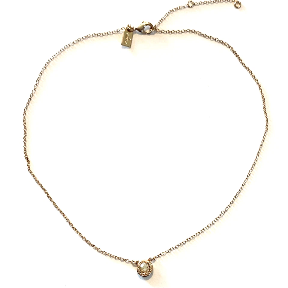 Coach Round Crystal Necklace Pendant Gold Tone 18” - Image 2 of 4