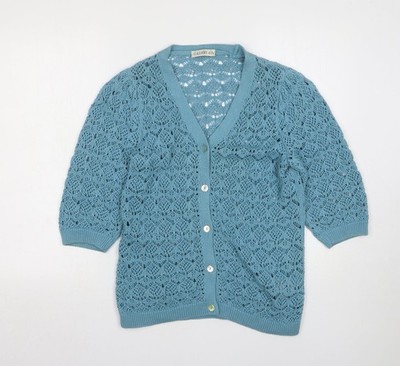 Gallery Damen Cardigan Pullover grün V-Ausschnitt Acryl Größe XS