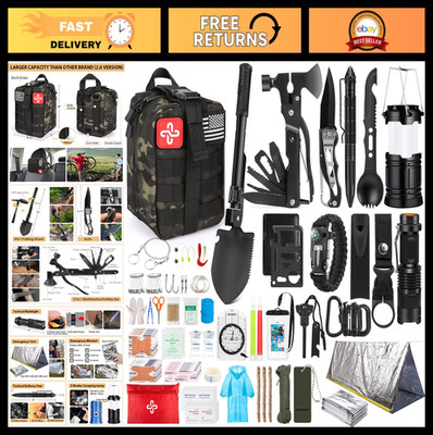 250Pcs Survival Gear Kit with Molle Bag & Emergency Tent - First Aid, Hiking, Ou