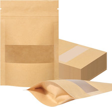 100 Pcs Resealable Bags, 3.5" X 5.5" Sealable Stand up Kraft Paper Bags
