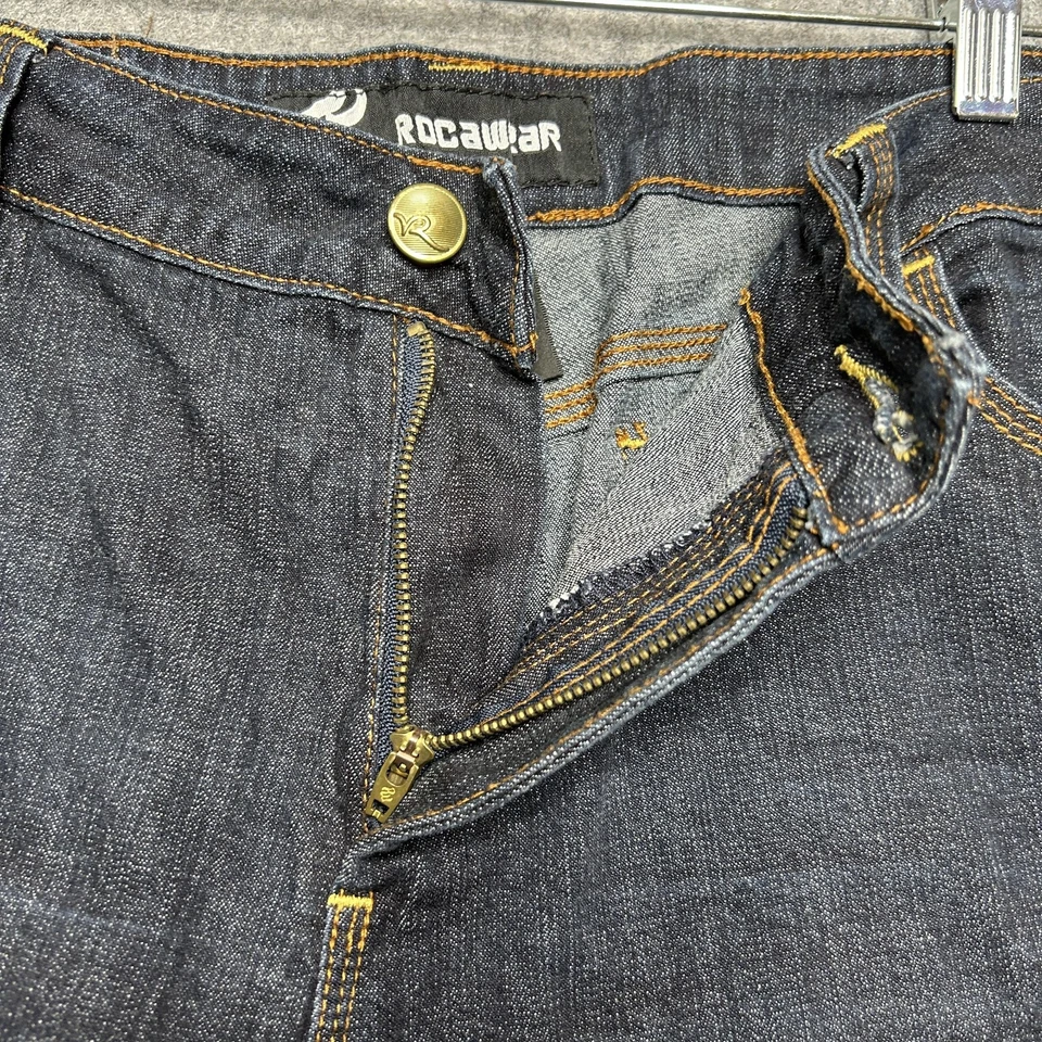Шорты женские Rocawear 20 темная джинсовая ткань бермуды логотип Y2K вышитые раста радуга - Изображение 4 из 4