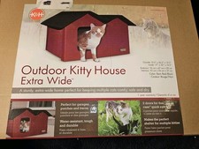 K H Pet Products Outdoor Kitty House Extra Wide Barn Red / Black Cat New