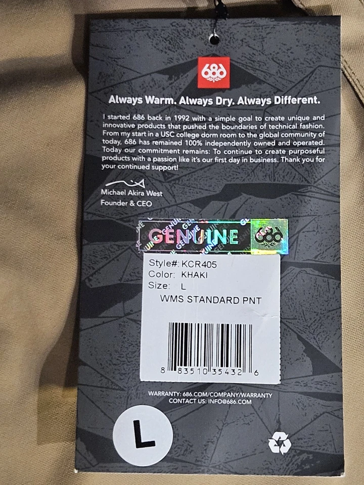 686 Authentic Standard Pants Womens Large InfaDRY Khaki Waterproof Snowboard Ski - Image 4 of 4