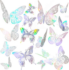 3D Laser Sivery Butterfly Wall Stickers - 48 Pcs with 4 Styles  3 Sizes, Remova