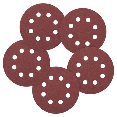 100 Pcs 5 Inch Sanding Disc 100 Grit 8 Hole Round Hook and Loop Sandpaper, Red