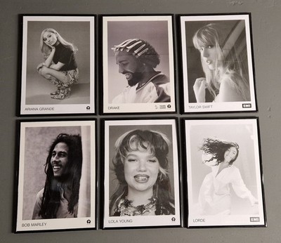 12 gerahmte Drucke Ariana Grande, Drake, Taylor Swift, Rihanna, Lola Young, Lorde