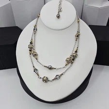 Brighton Sol E Luna Two Tone Double Chain Crystal Bead Necklace